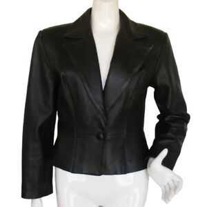 CACHE Leather Jacket, M, Black, Soft, Long sleeves, Lapel, 1 button